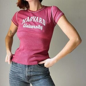 Y2K Harvard University Baseball Style Stretch Baby Tee